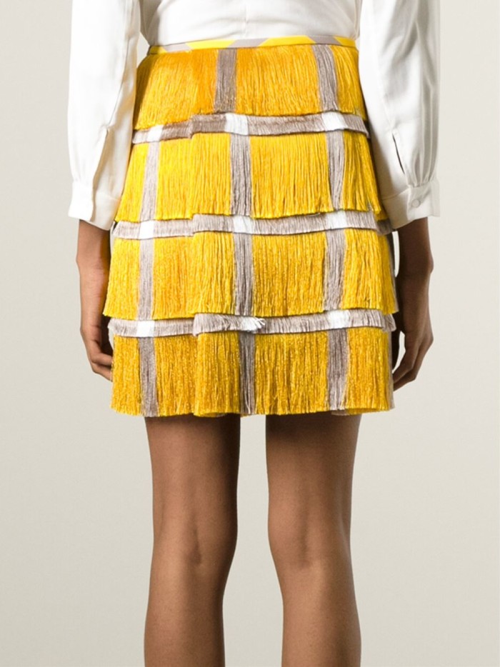4 Marco De Vincenzo's Yellow and Silver Checked Fringe Skirt