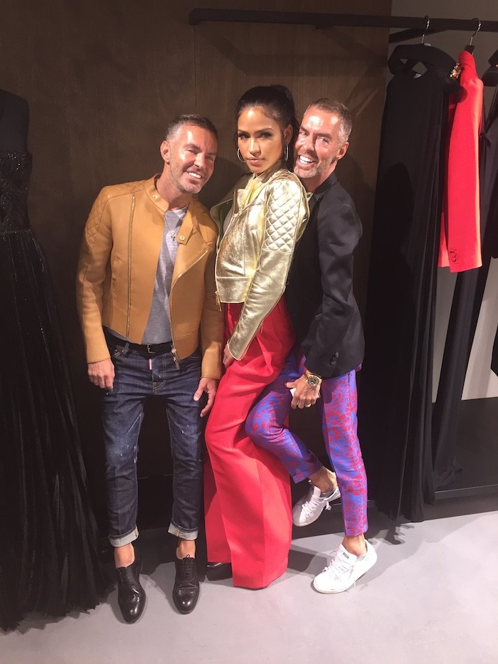 Cassie's DSquared2 Cocktail Party DSquared2 Spring 2015 Gold Quilted Jacket, White Crop Top, and Red Pants