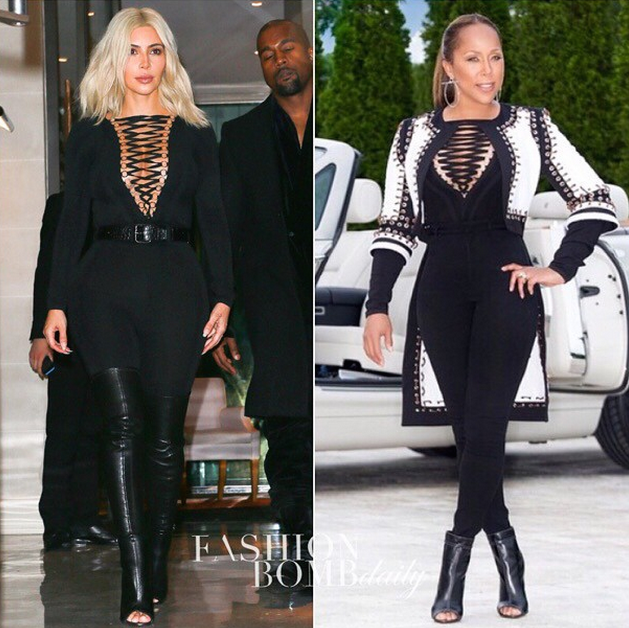 Kim Kardashian West vs. Marjorie Harvey in Givenchy's Black Lace Up Jumpsuit