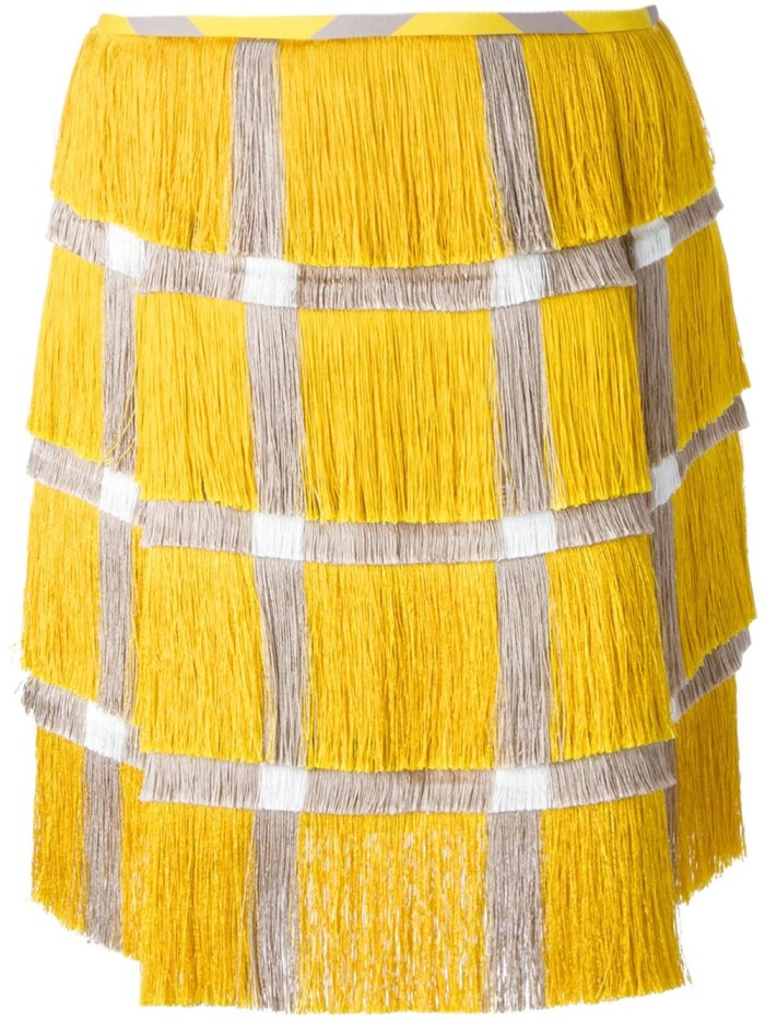 Marco De Vincenzo's Yellow and Silver Checked Fringe Skirt