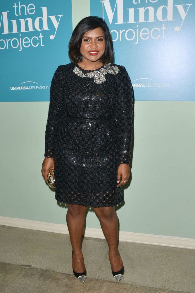 Mindy Kaling's The Mindy Project Writers Panel Marc Jacobs Resort 2015 Oversized Sequin Dress and Jimmy Choo Silver Cap Toe Pumps