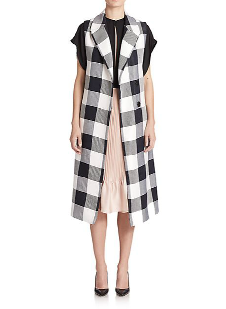 Tome Plaid Sleeveless Trench Vest Coat amal clooney checked vest coat london