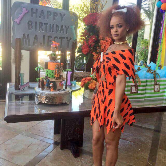 flintstones orange 2010  00 Rihanna Wears Jeremy Scott Spring 2015 to Niece Majesty's 1st Birthday Party