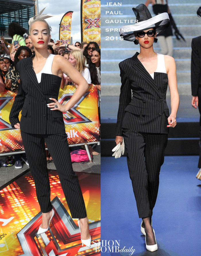 _09-Rita-Ora's-X-Factor-London-Auditions-Jean-Paul-Gaultier-Spring-2015-Pinstripe-Half-Blazer-and-Pants-Suit