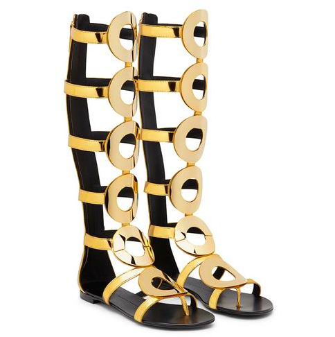 1 Mary J Blige's Beverly Hills Giuseppe Zanotti Design Rylee Flat Knee High Gladiator Sandals in Mirrored Gold Leather