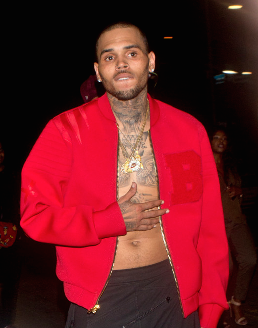 3 Chris Brown's RNWND LA Red 'B' Varsity Jacket and Adidas Tubular Sneakers