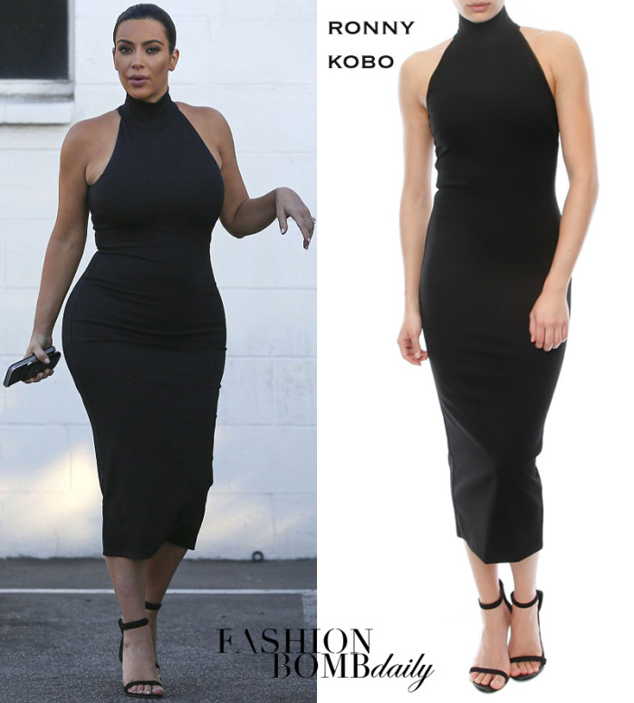 _77-Kim-Kardashian-West's-Van-Nuys-Ronny-Kobo-Black-Mock-Neck-Thiadora-Midi-Dress
