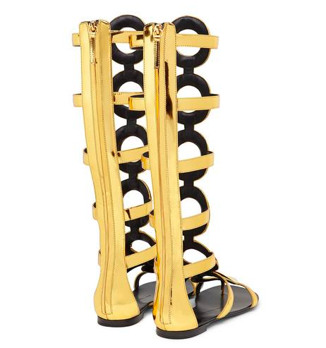 8 Mary J Blige's Beverly Hills Giuseppe Zanotti Design Rylee Flat Knee High Gladiator Sandals in Mirrored Gold Leather