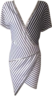 88 8Beyonce's New York City Romeo Hunte Black and White Asymmetric Wrap Pinstripe Dress