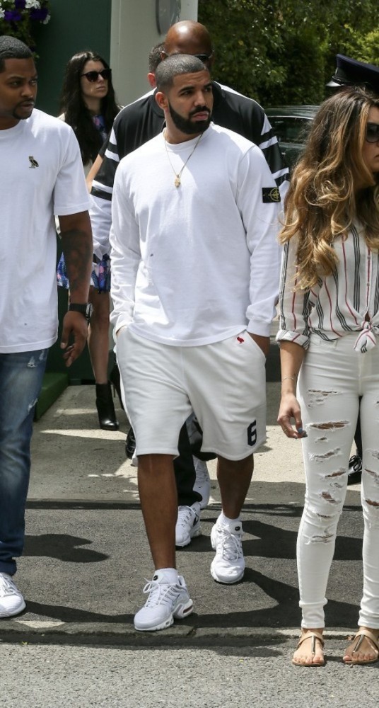 Drake kept it cool and casual in white for a day at Wimbledon.