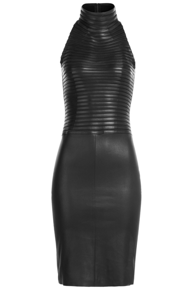 Jada Pinkett Smith's Ivy London Jitrois Mock Neck Black Leather Dress