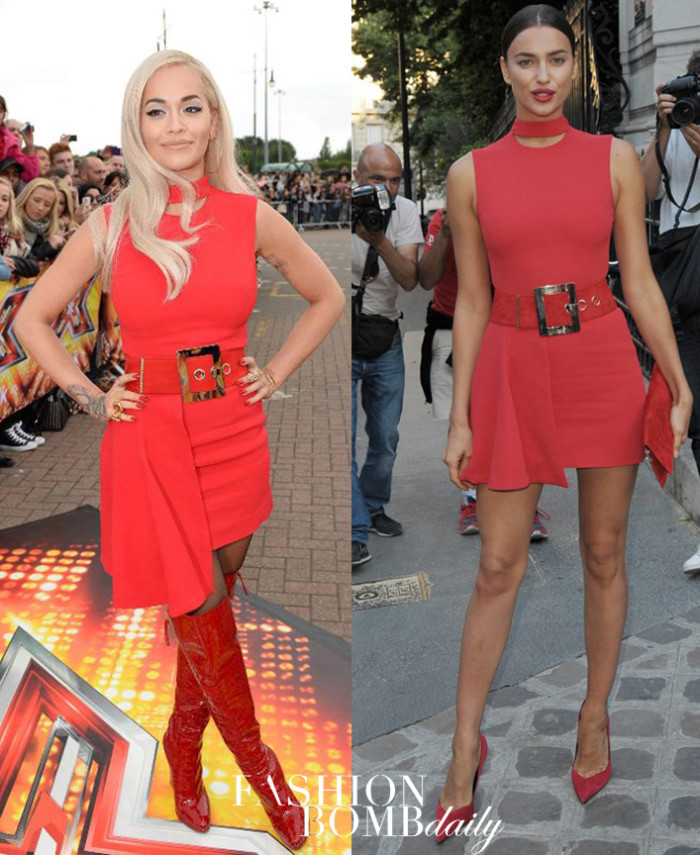 Rita Ora vs. Irina Shayk in Versace's Red Cutout Viscose Blend Crepe Dress_0-Rita-Ora-vs