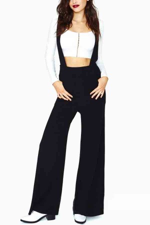 rihanna look for less pants-black-side-pockets-high-waist-loose-overalls-008652
