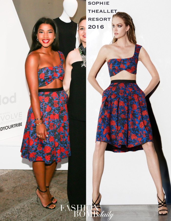 _0000-Hannah-Bronfman's-People-Stylewatch-x-Revolve-Fall-Fashion-Party-Sophie-Theallet-Resort-2016-One-Shoulder-Garden-Print-Bustier-Top-and-Full-Skirt
