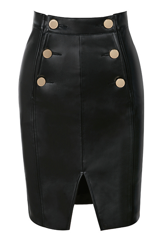 1 House of CB's Tosia Black Vegan Leather Button Skirt
