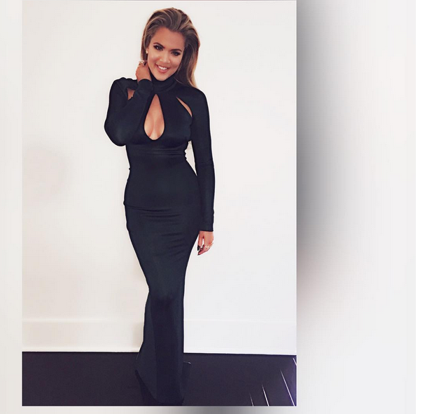 1 Khloe Kardashian's Instagram Date Night Mugler Black Long Sleeve Keyhole Cut Out Gown