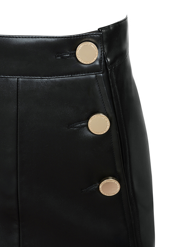 2 House of CB's Tosia Black Vegan Leather Button Skirt