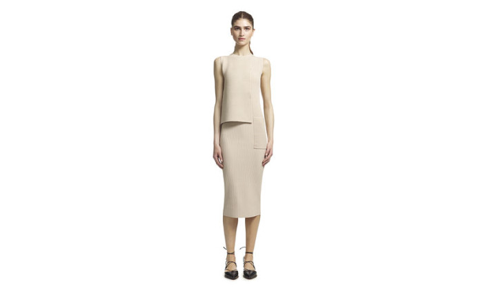3  Laverne Cox's  Q & A panel for Orange Is The New Black Whistles Galina Beige Overlay Knit Dress