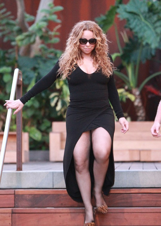 5 Mariah Carey's Alice + Olivia Black Bottom Hem Crossover Maxi Dress and Dina Leopard Print Heels
