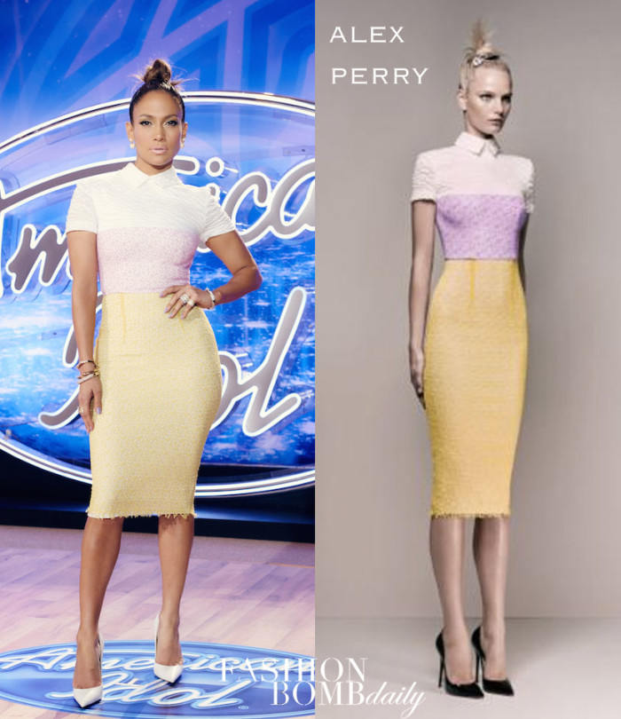 _8-Jennifer-Lopez-Wears-Alex-Perry-Pink,-White,-and-Yellow-Matilde-Dress-and-Christian-Louboutin-White-Pumps-to-American-Idol's-Little-Rock,-Arkansas-Auditions