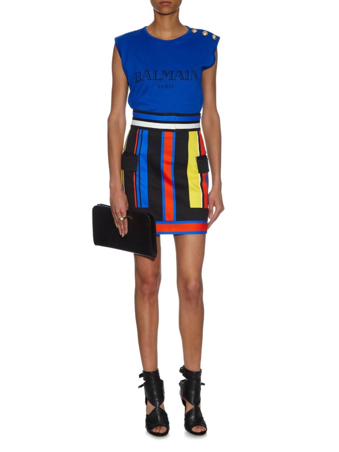8 Rochelle Humes's The X Factor UK Press Launch Balmain Multicolored Striped Mini Skirt
