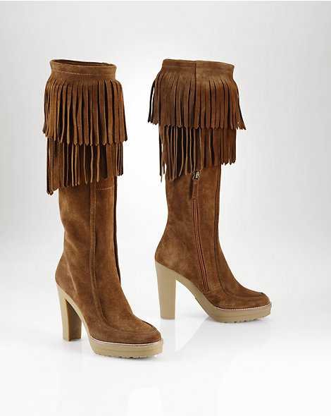 898 Ciara's IMG Models New York City Polo Ralph Lauren Trudy Platform Brown Suede Fringe Boots