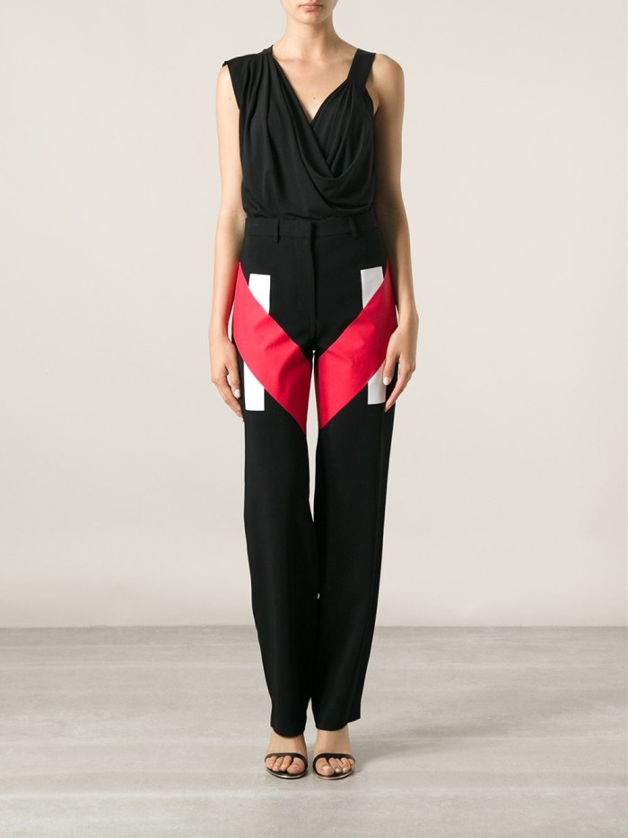 9 Selena Gomez's Beauty & Essex Givenchy Red, Black, and White Contrasting Panel Pants