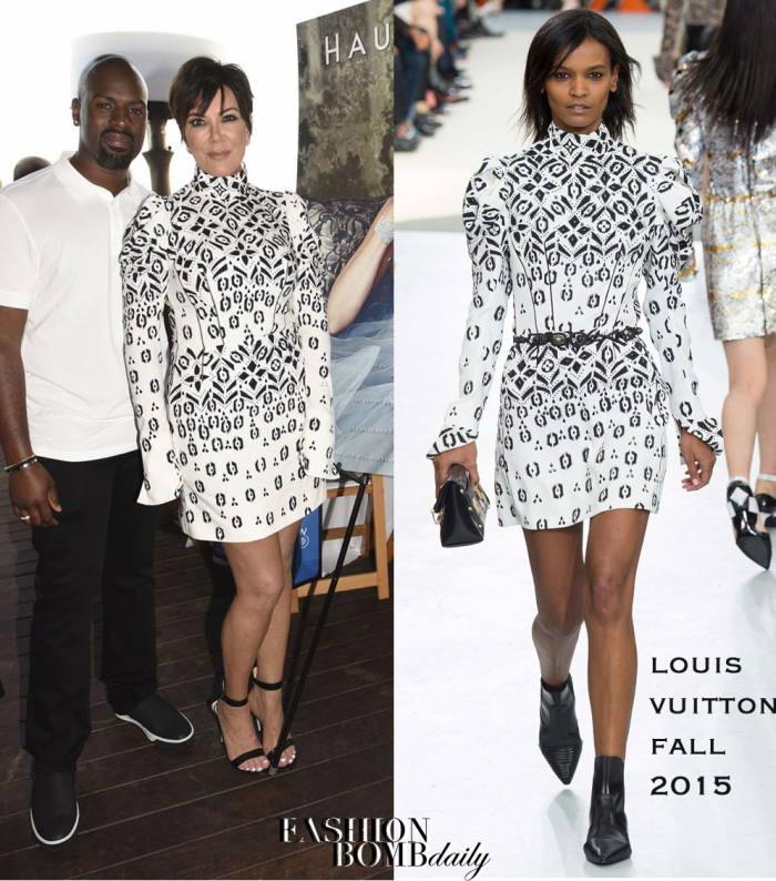 99 Kris Jenner's Haute Living Cover Celebration Louis Vuitton Fall 2015 Black and White Printed Long Sleeve Dress