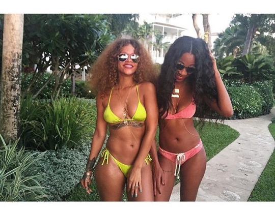 Rihanna Wears Gysea Swimwear Karijini Deep V Orange Reversible One Piece +  Charlie by MZ's Two Piece Bikini for Barbados Vacation