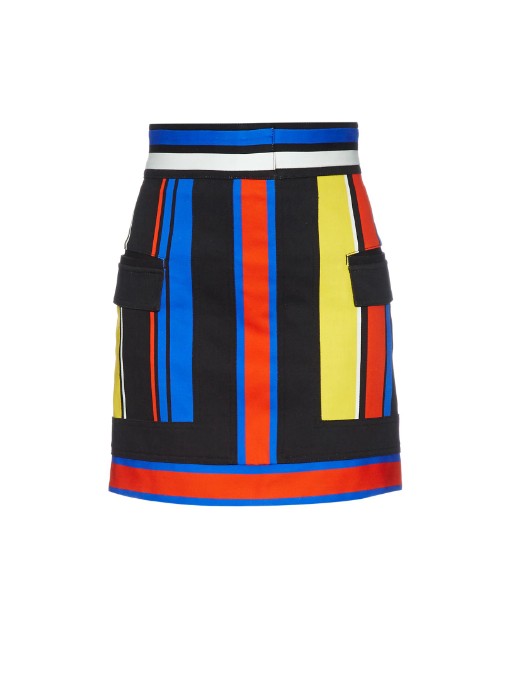 Rochelle Humes's The X Factor UK Press Launch Balmain Multicolored Striped Mini Skirt