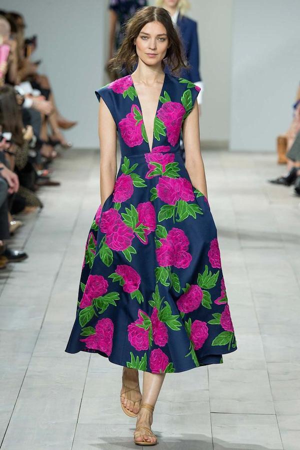 michael-kors-spring-2015-v-neck-floral-print-a-line-dress
