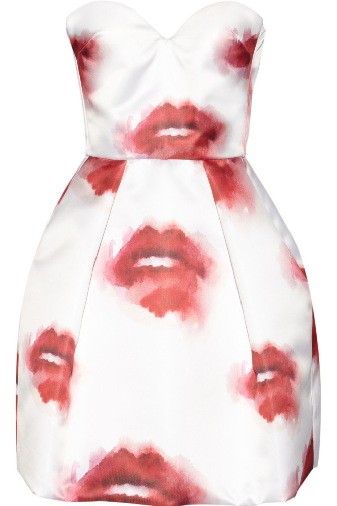 0 Zendaya Coleman's Barbie Event MSGM Red and White Lip Print Coat and Strapless Dress