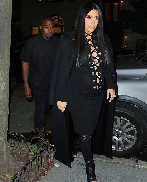 00 Kim Kardashian West's Carine Roitfeld Private Dinner Givenchy Milano Corset Lace Up Black Dress and Peep Toe Thigh High Boots