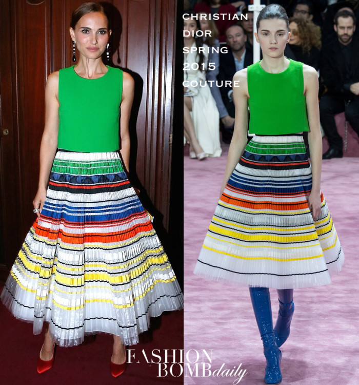 _9--Natalie-Portman's-Paris-Opera-Ballet-Défilé-Opening-Gala-Dior-Spring-2015-Couture-Green,-Red,-Yellow,-and-Blue-Striped-Dress