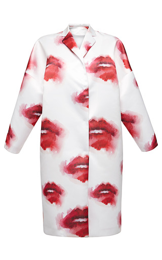 9 Zendaya Coleman's Barbie Event MSGM Red and White Lip Print Coat and Strapless Satin Dress