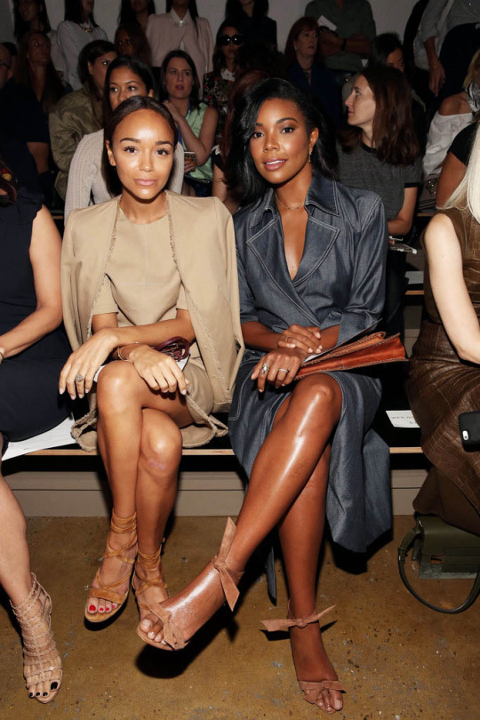 Ashley Madekwe and Gabrielle Union Wade attend the Wes Gordon fashion show during Spring 2016 MADE Fashion Week at Milk Studios on September 11, 2015 in New York City
