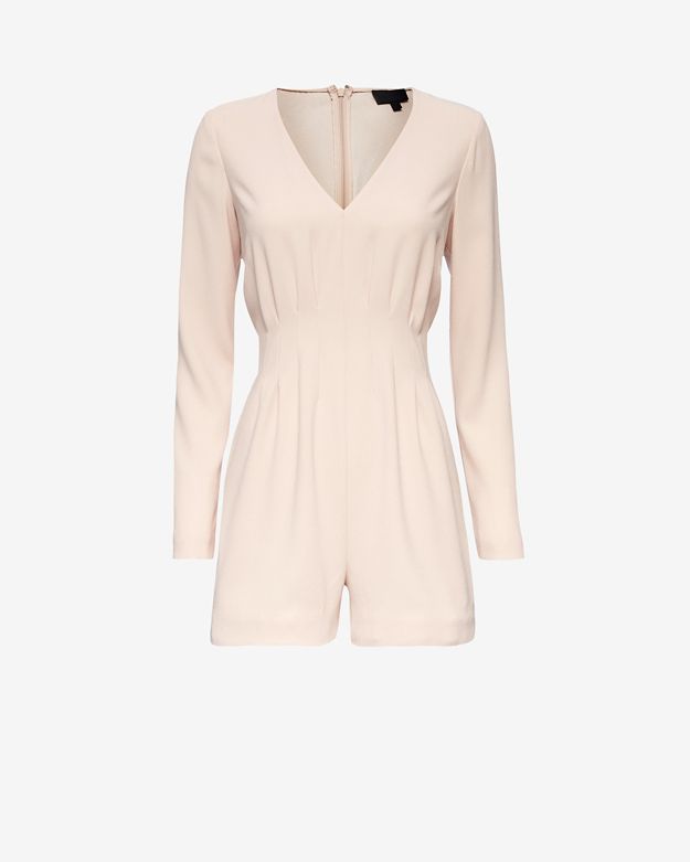 Beyonce's Birthday Exclusive for Intermix Lily Blush Pink Long Sleeve Romper + Her Chloe White Guipure Lace & Silk Crepon Blouse