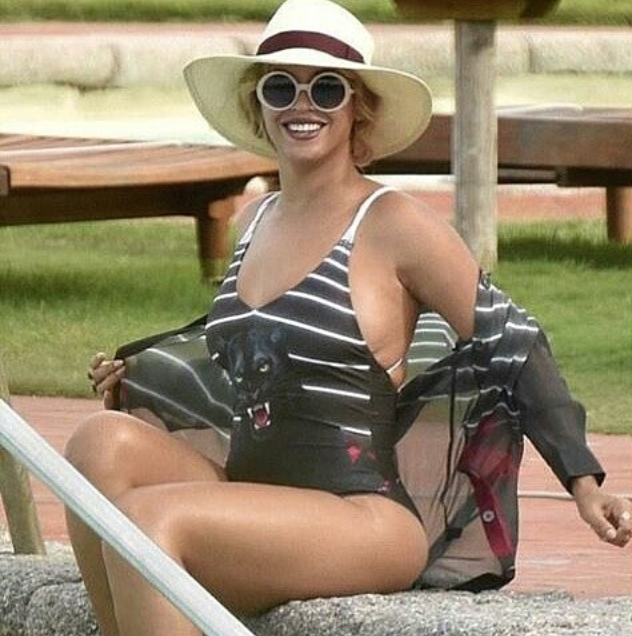 Beyonce's Italian Vacation We Are Handsome Striped Panther Scoop Neck One Piece