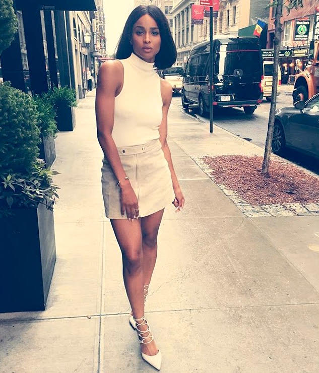Ciara-instagram-nyfw-topshop-high-funnel-neck-top-tab-zip-front-detail-suede-skirt-giuseppe-zanotti-laceup-flats-2