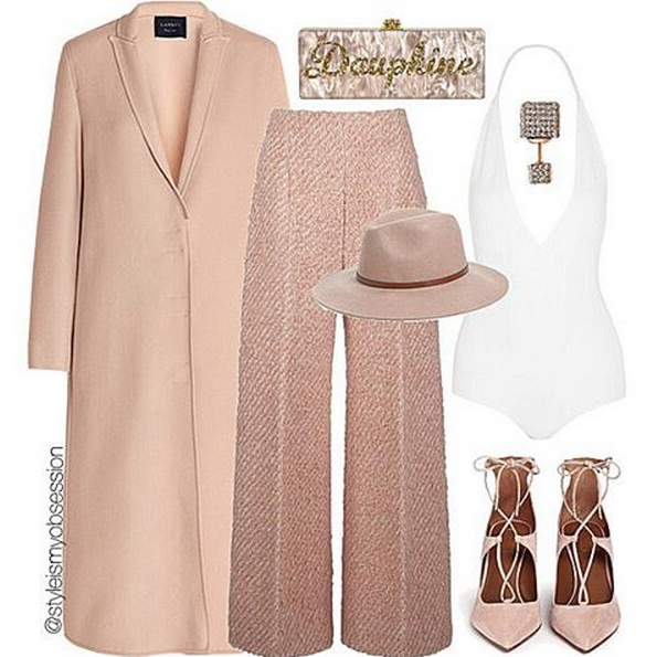 Coat- Lanvin Bodysuit- Givenchy  Pants- Emilia Wickstead  Shoes- Aquazzura Clutch- Edie Parker Hat- Nordstrom  Earring- Vita Fede  fashion bomb daily fall 2015 what to wear