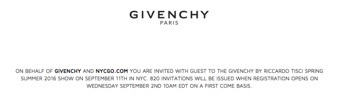 givenchy spring 2016 show ticket give away