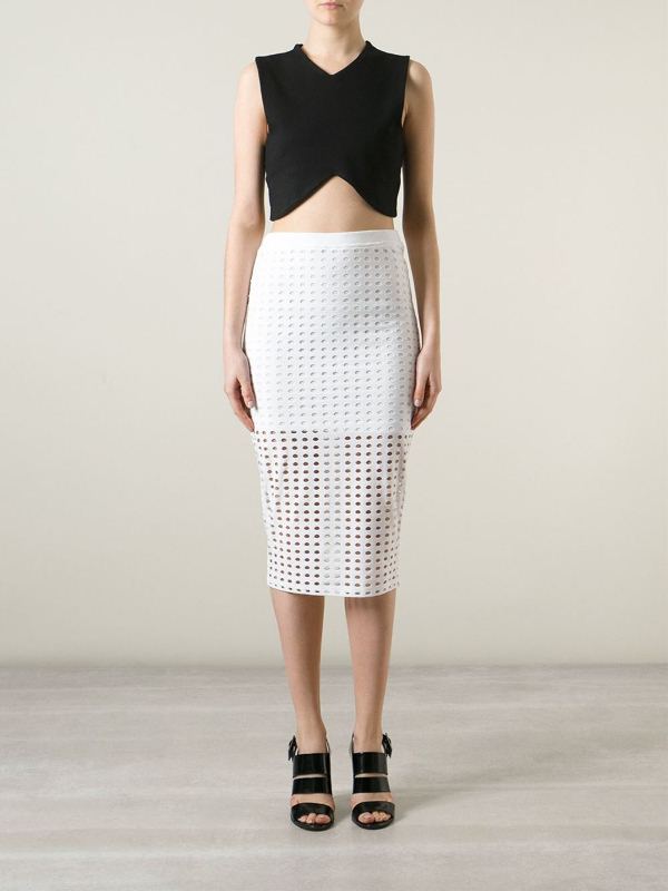 t-by-alexander-wang-white-perforated-pencil-skirt