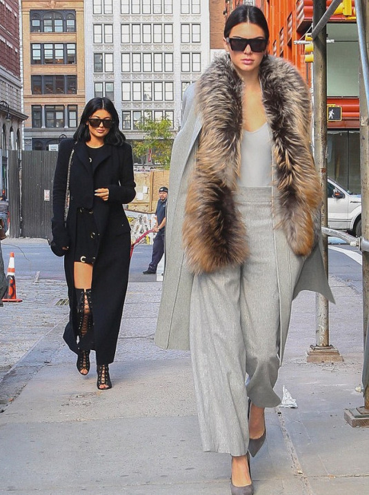 2 Kylie Jenner's New York City Haider Ackermann Wool Coat, Vintage Dress, and Tom Ford Thigh High Lace Up Boots