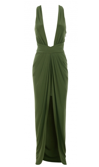 2 Lala Anthony's Father's Wedding House of CB Olive Green Crista Long Halter Maxi Dress