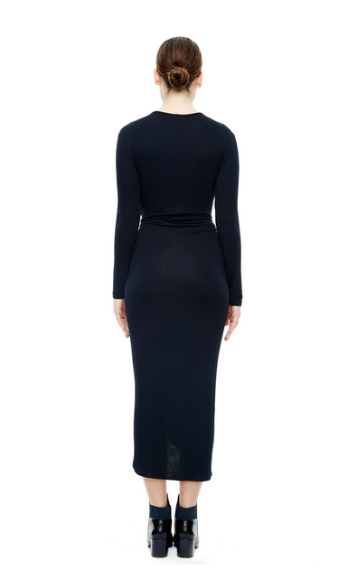 88 Michael Maven Official's Draped Black Dress with Ruching
