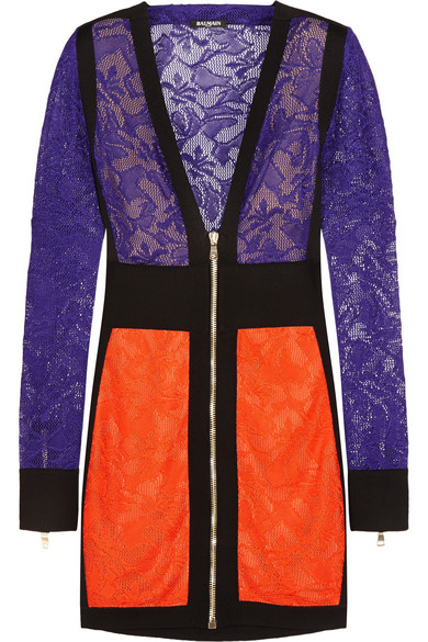 9 Nicki Minaj's The Weeknd Instagram Balmain Colorblock Crochet Purple and Orange Zip Front Dress