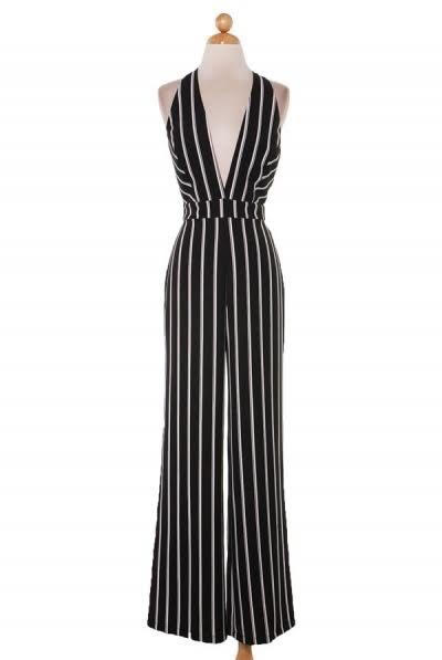 Goddess Collection's Black Water Pinstripe Jumpsuit