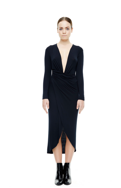 Michael Maven Official's Draped Black Dress with Ruching