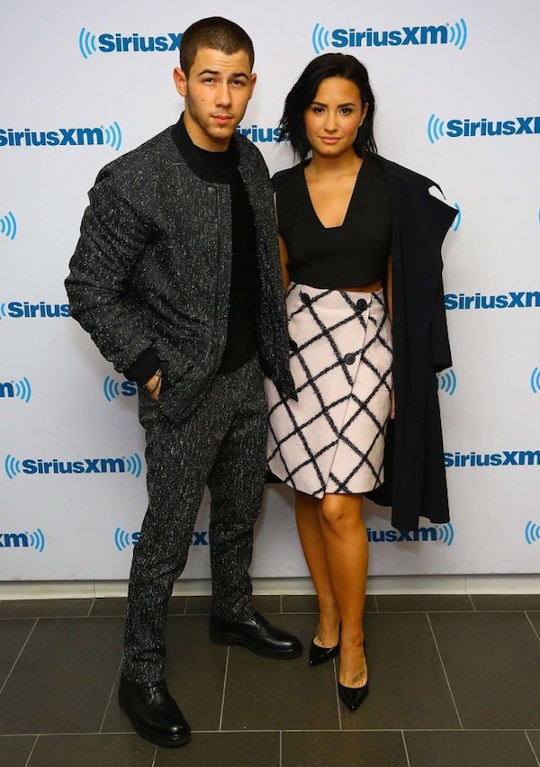 Nick Jonas and Demi Lovato posed up at SiriusXM Studios in New York.