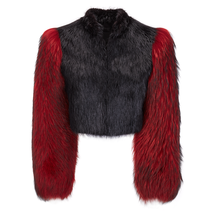 Nicki Minaj's Studio Session Giuseppe Zanotti Black and Red Fur Sybil Jacket